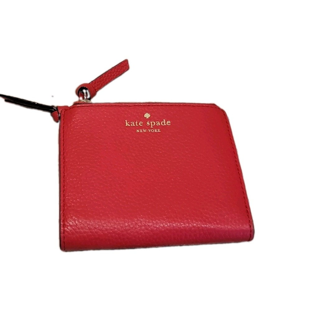 kate spade new york Women's Solid Logo L-Zip Bifold Wallet Red ID Window
